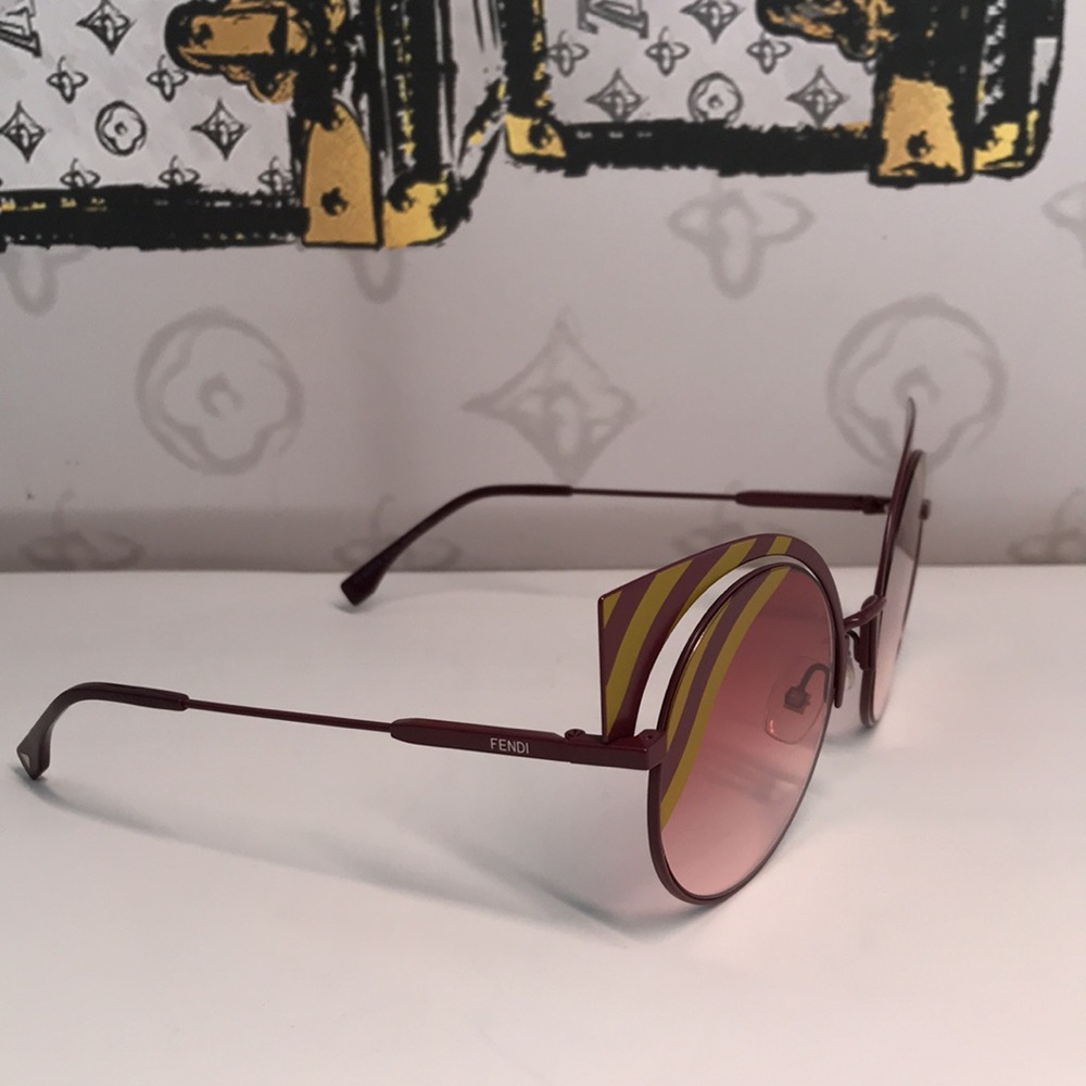 💯 - New Authentic Fendi FF 0215/s 00l9- X4 Burgundy Cat Eye Sunglasses - Picture 16 of 17
